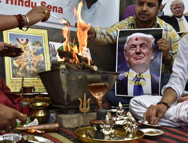 Indian People are performing rituals to support Donald Trump